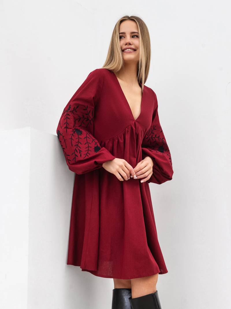 Платье с вышивкой "Калькутта" Romashka, Бордовый, XS 19172