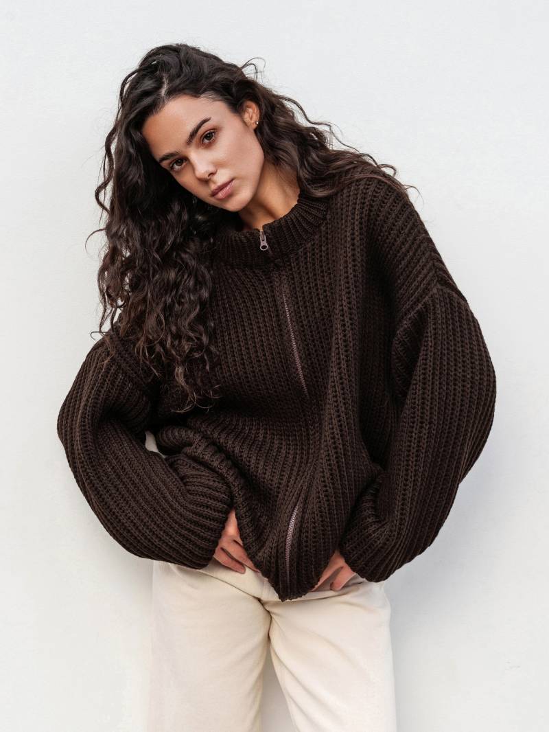 Вязаный бомбер "Данди" Romashka, Темно-коричневый, Оne size 19732