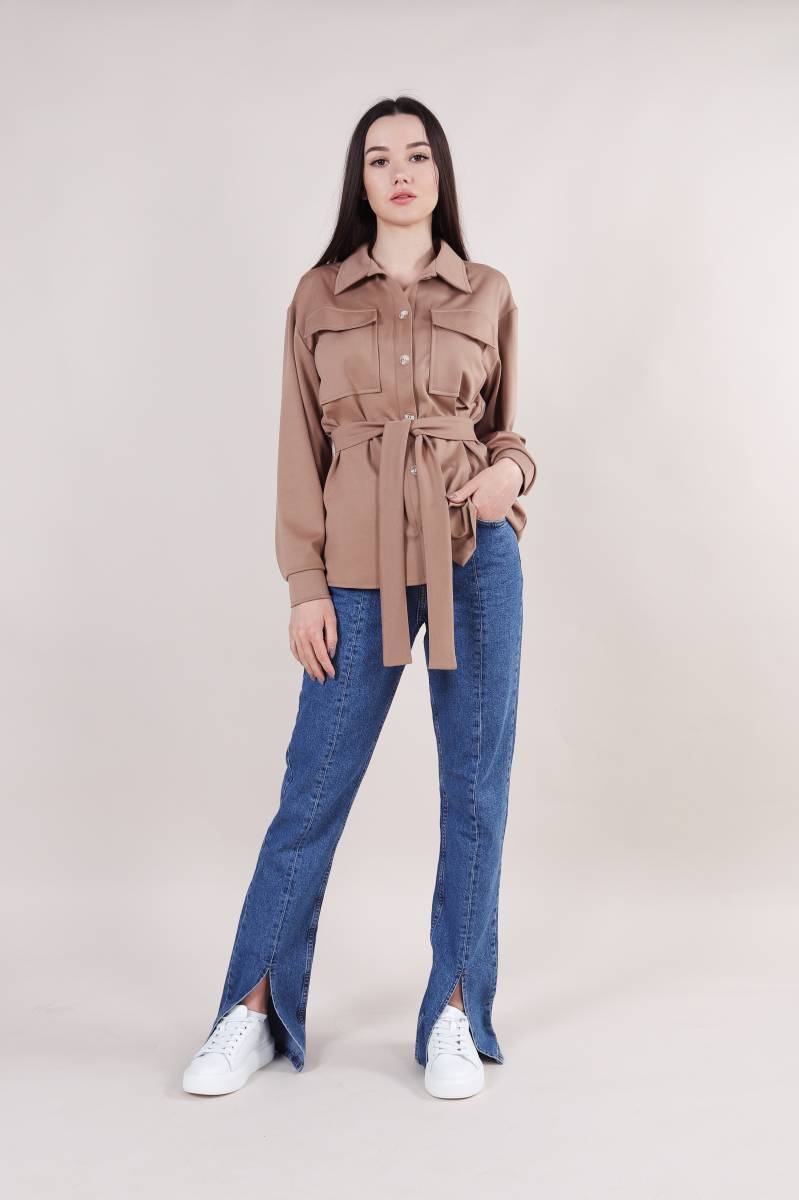 Рубашка "Томск" удлиненная с поясом Romashka, Песочный, M|L (5007)