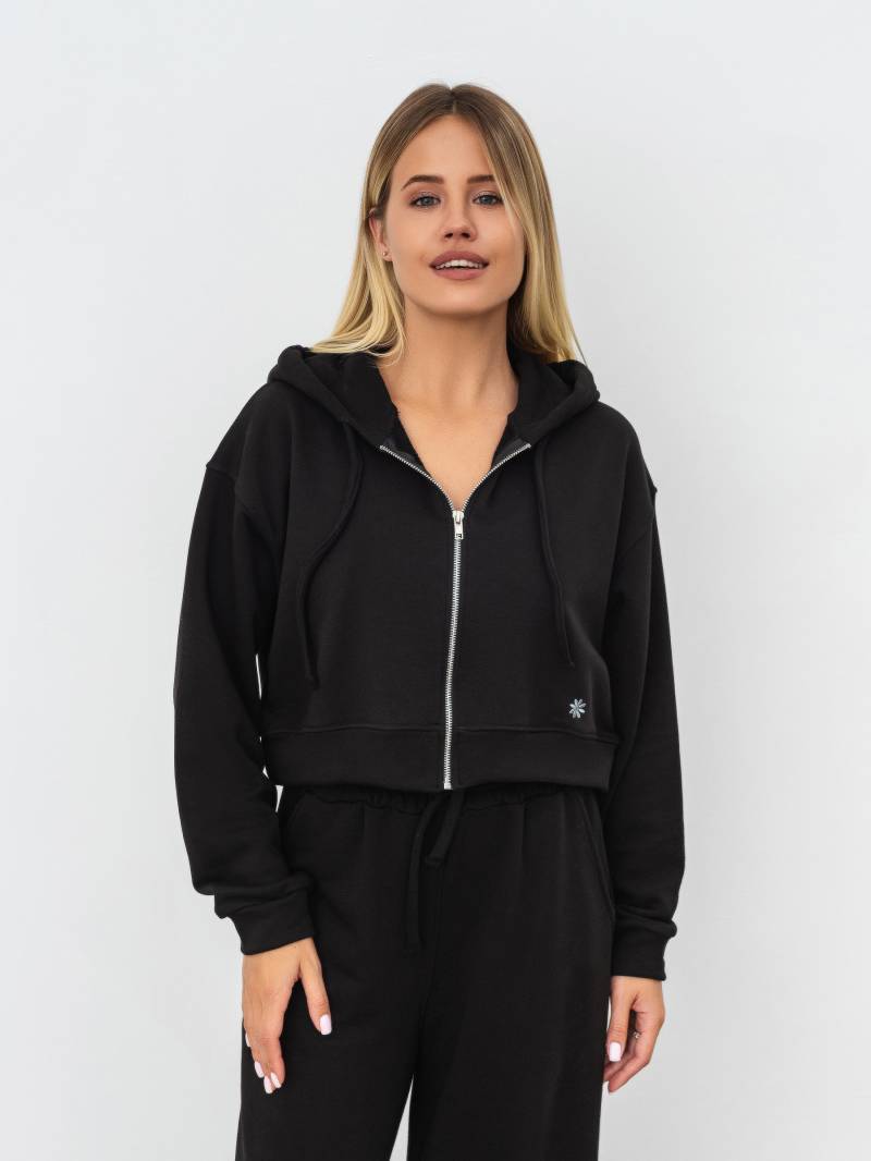 Худи на молнии "Ехидо" укороченное с капюшоном Romashka, Черный, S|M 16811