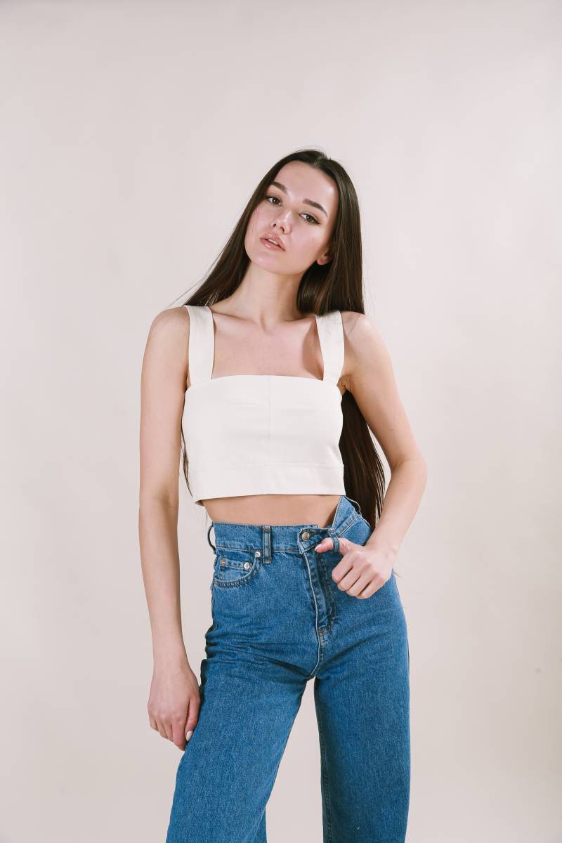 Топ "Кельн" с квадратным вырезом из плотного котона Romashka, Молочный, M (4492)