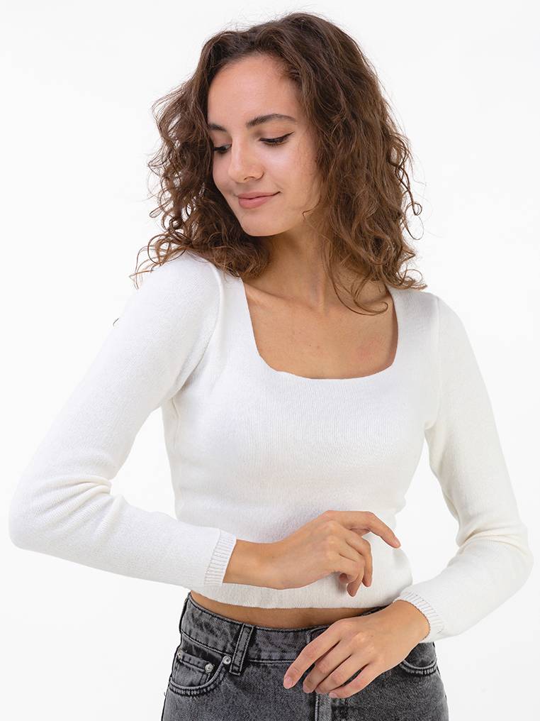 Топ "Брайтон" трикотажный с квадратным вырезом Romashka, S|M, Белый (5217)