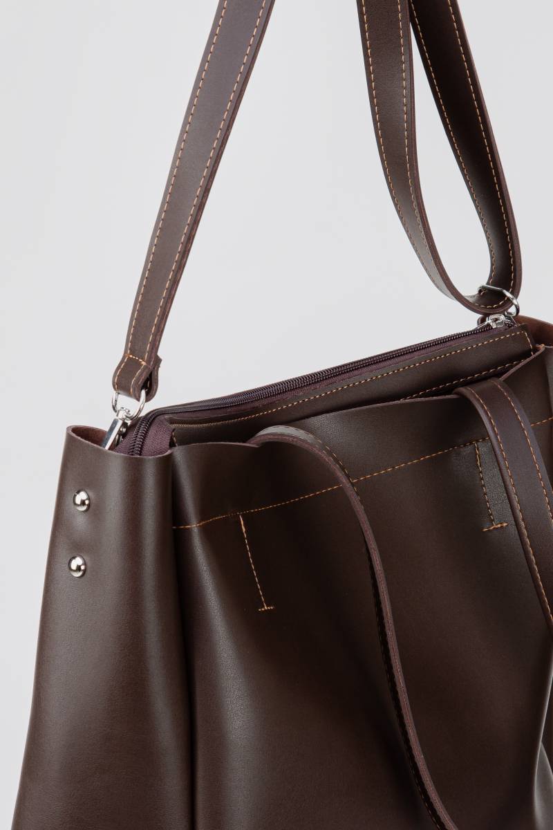 Шоппер "Равенна" с кисточками с длинными ручками и ремнем Romashka, Коричневый 11025