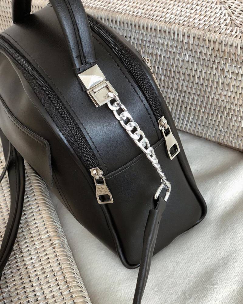 Сумка-бочонок "Салинас" на молнии с длинным ремешком в комплекте Romashka, Черный (1101)