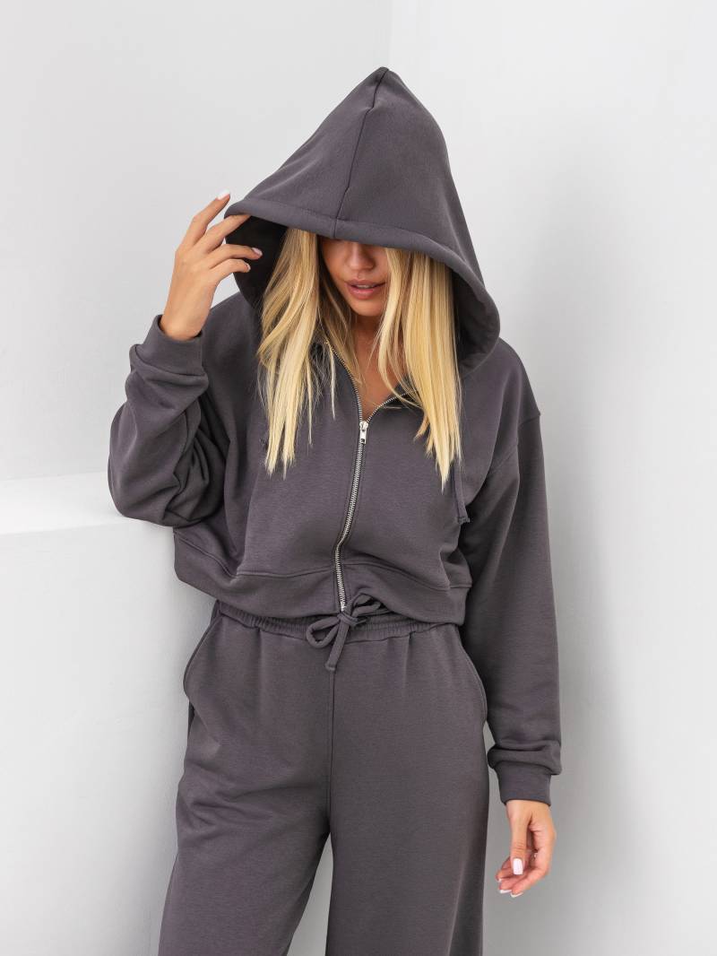 Худи на молнии "Ехидо" укороченное с капюшоном Romashka, Cерый, L|XL 16818