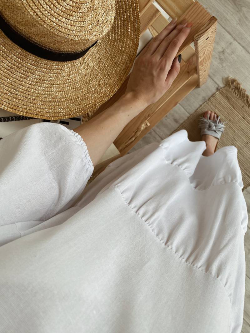 Платье "Тунис" льняное свободного кроя Romashka, Белый, One size (3535)