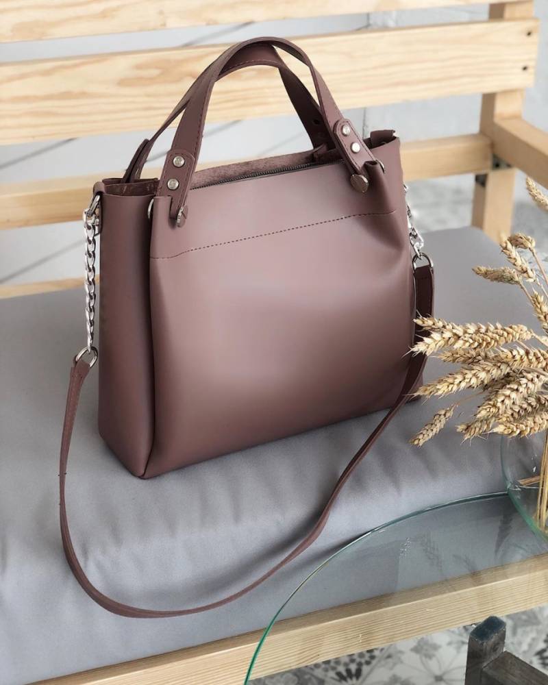 Шоппер "Триест" с гвоздиками и ремешком Romashka, Темная пудра (763)