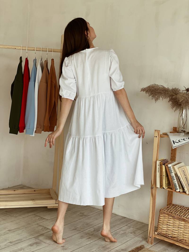 Платье "Тунис" льняное свободного кроя Romashka, Белый, One size (3535)