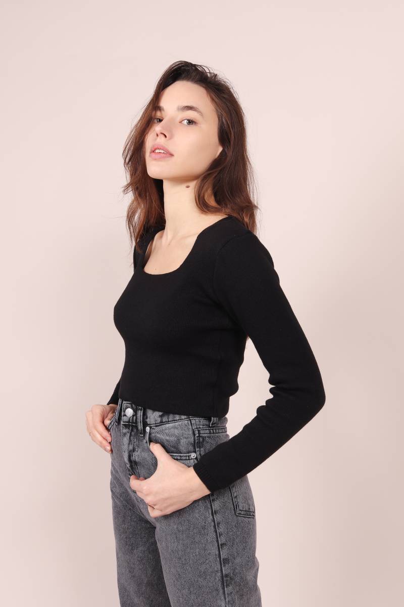 Топ "Брайтон" трикотажный с квадратным вырезом Romashka, M|L, Черный (5220)