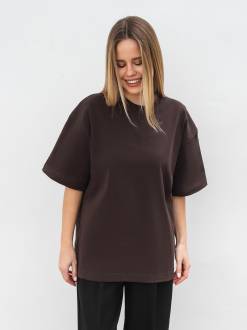 Футболка з цупкої 100% бавовни «Бейсік» Romashka, Коричневый, One size Tall 18921