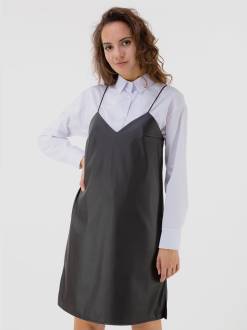 Сарафан "Орегон" кожаный на бретельках Romashka, Черный, M (2830)