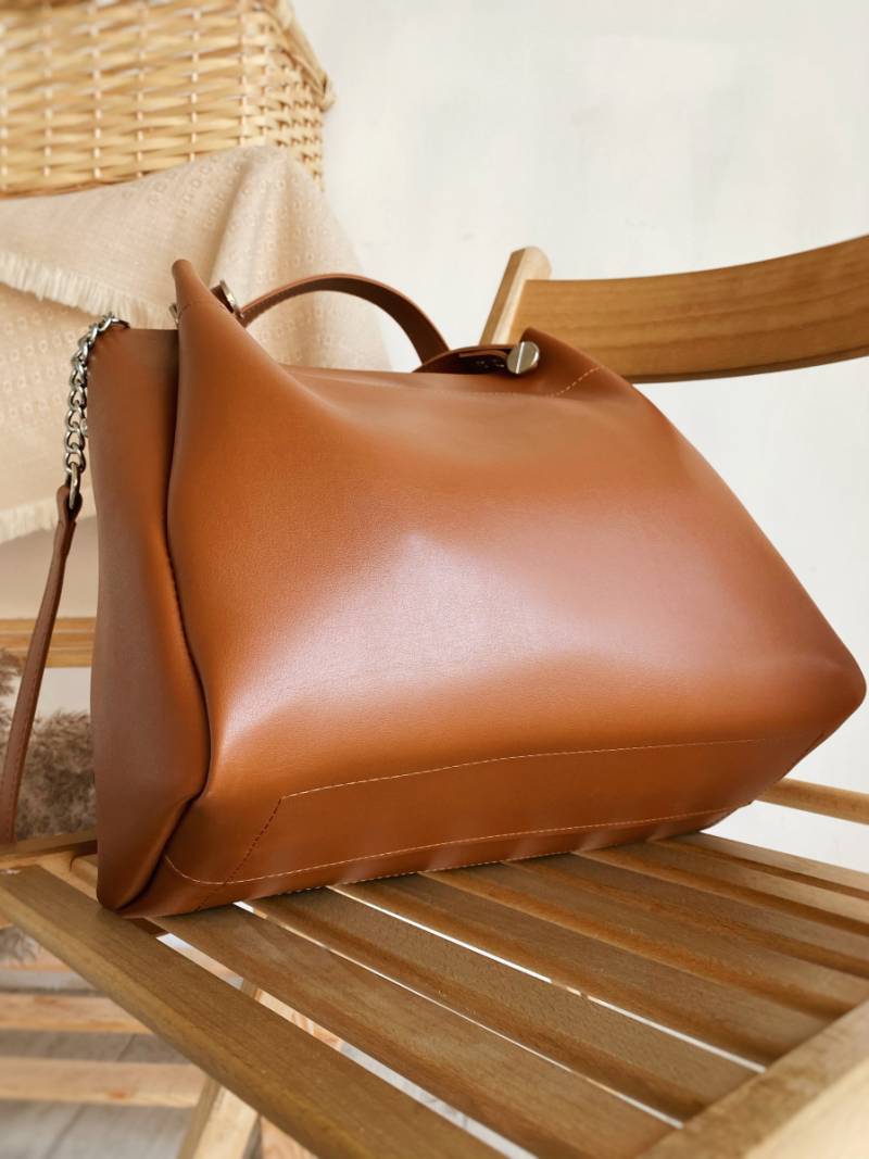 Шоппер "Триест" с гвоздиками и ремешком Romashka, Терракотовый (2908)