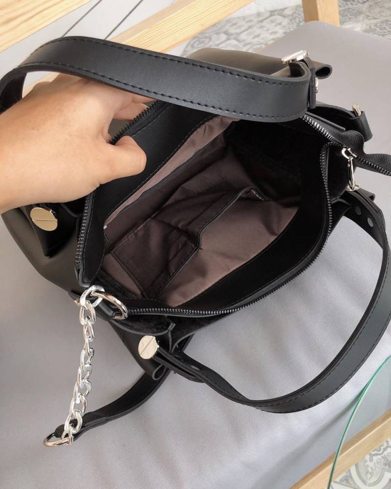 Шоппер "Триест" с гвоздиками и ремешком Romashka, Черный (764)