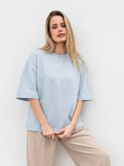 Футболка з цупкої 100% бавовни «Бейсік» Romashka, Светло-голубой, One size Petite 20448