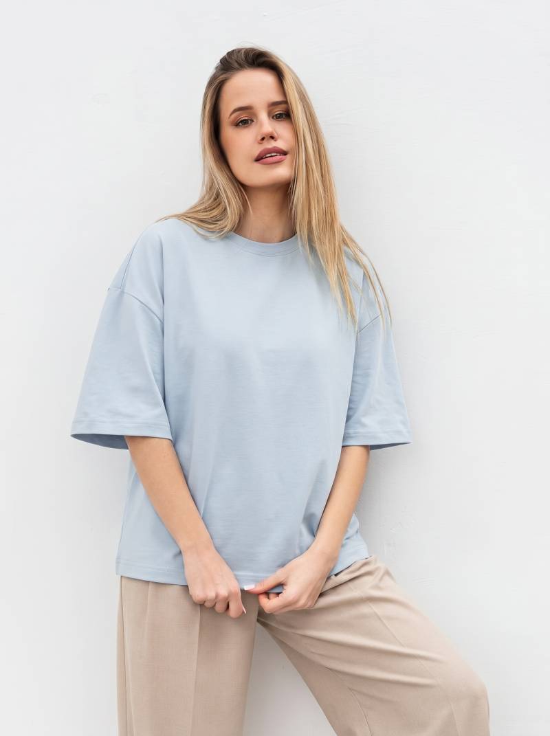 Футболка з цупкої 100% бавовни «Бейсік» Romashka, Светло-голубой, One size Petite 20448