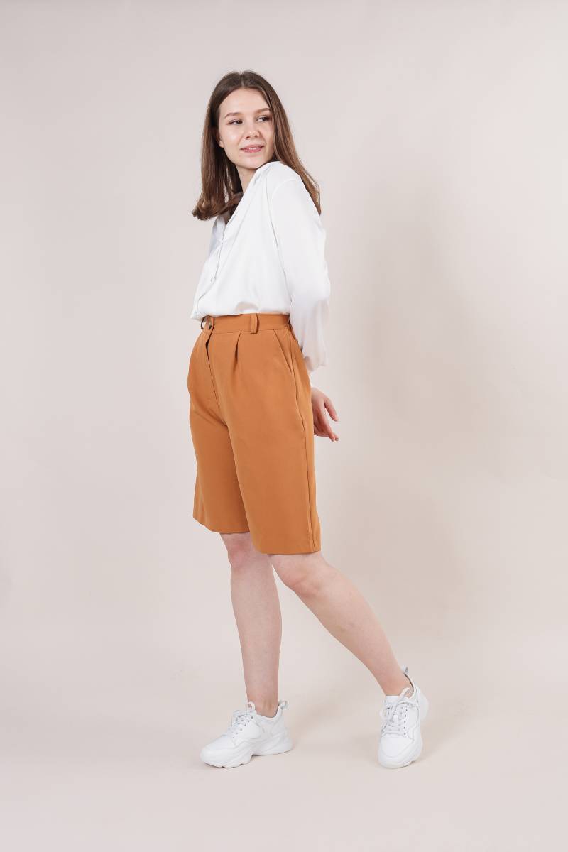 Шорты-бермуды "Колорадо" с высокой посадкой под пояс Romashka, Терракотовый, M (4183)
