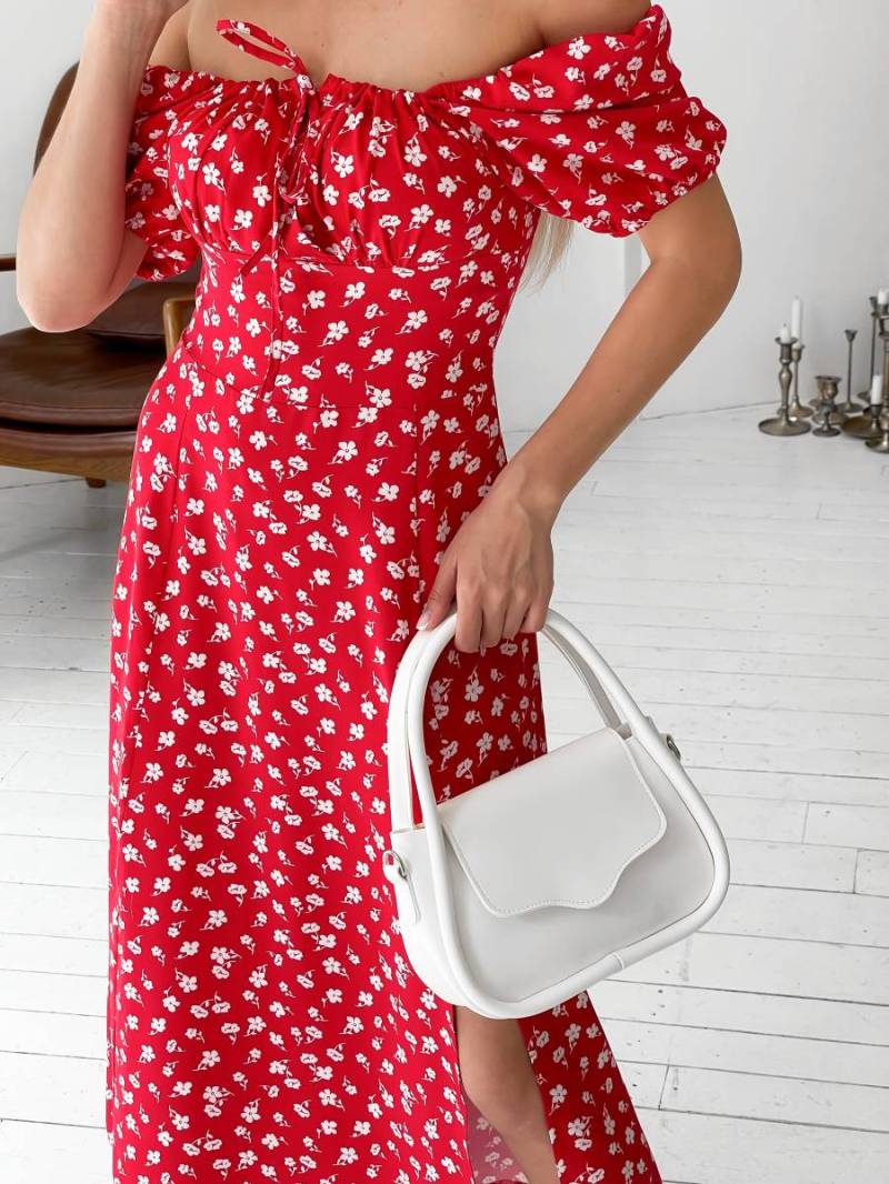 Платье «Сорренто» в мелкий цветочный принт Romashka, Красный, S 13142