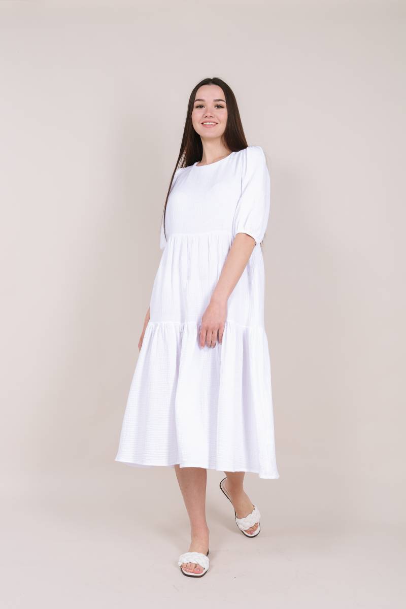 Платье "Миконос" с рукавами-фонариками Romashka, Белый, M|L (9577)