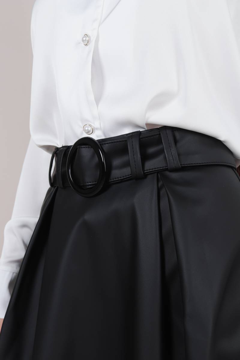 Юбка "Сан-Матео" кожаная солнце клёш с поясом Romashka, Черный, S (2826)