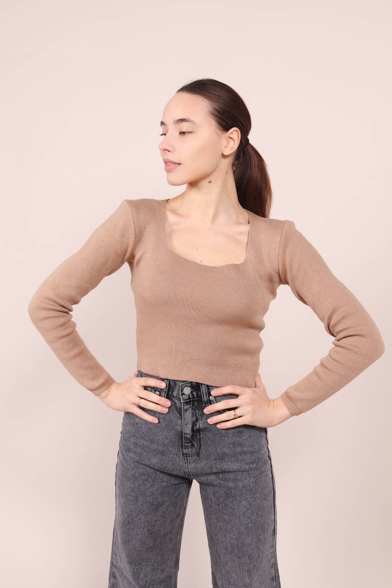 Топ "Брайтон" трикотажный с квадратным вырезом Romashka, S|M, Песочный (5215)