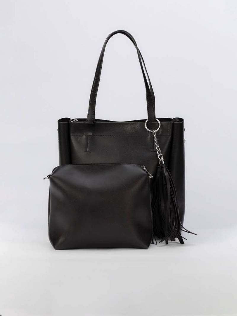 Шоппер "Равенна" с кисточками длинными ручками и ремнем Romashka, Черный (738)