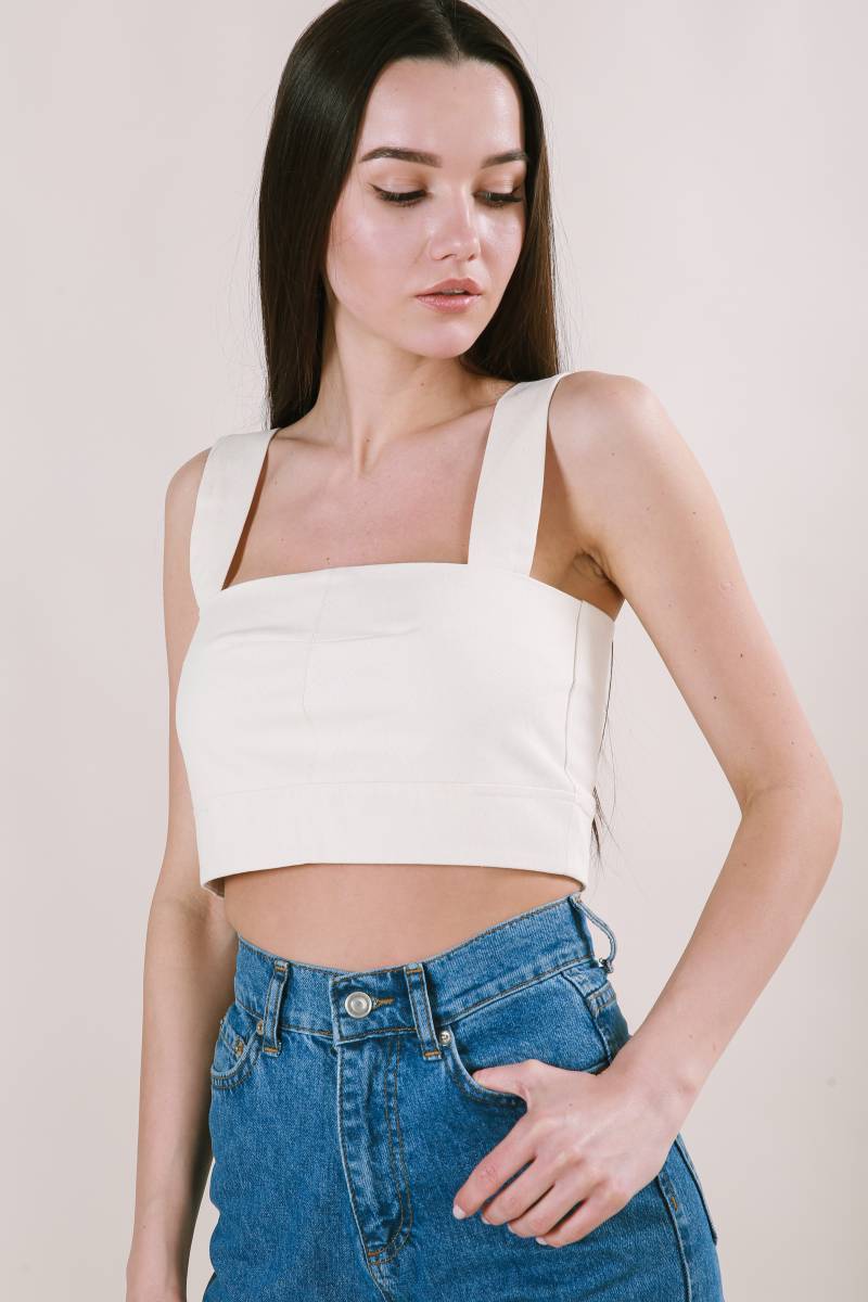 Топ "Кельн" с квадратным вырезом из плотного котона Romashka, Молочный, S (4491)