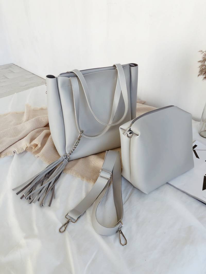 Шоппер "Равенна" с кисточками с длинными ручками и ремнем БРАК, Серый 11533