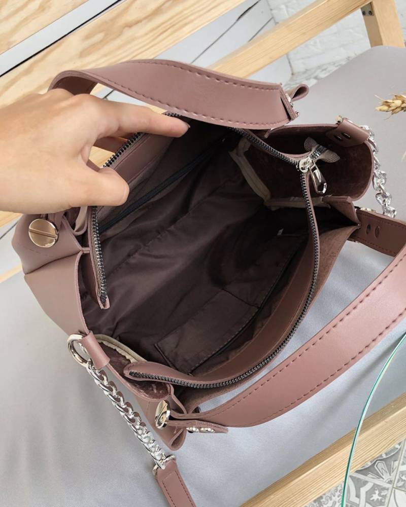 Шоппер "Триест" с гвоздиками и ремешком Romashka, Темная пудра (763)