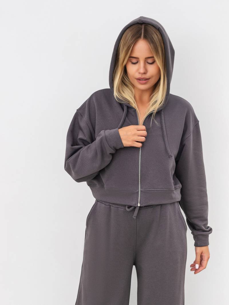 Худи на молнии "Ехидо" укороченное с капюшоном Romashka, Cерый, L|XL 16818