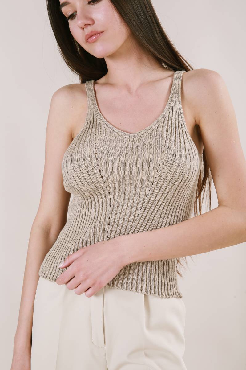 Майка "Бельгия" вязаная базовая на бретелях Romashka, Бежевый (3451)