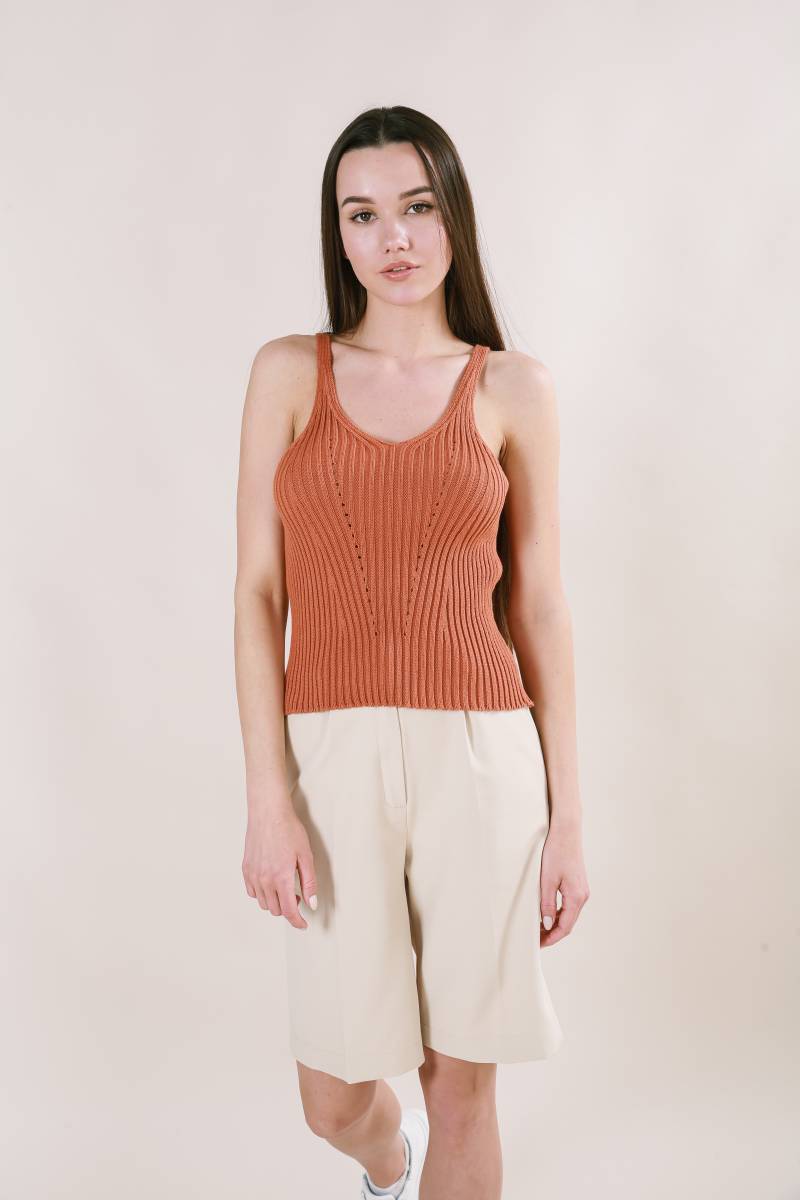 Майка "Бельгия" вязаная базовая на бретелях Romashka, Терракотовый (3447)