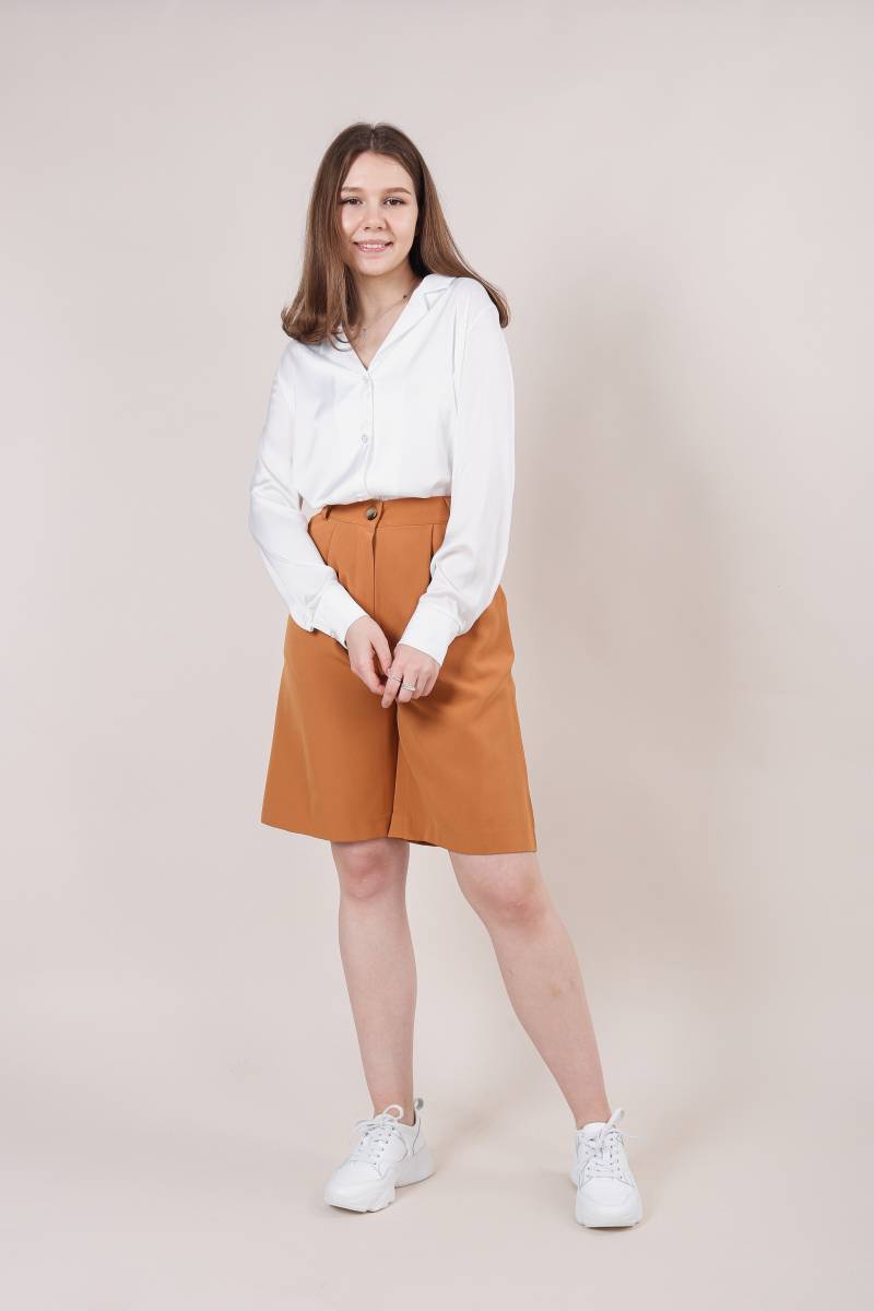 Шорты-бермуды "Колорадо" с высокой посадкой под пояс Romashka, Терракотовый, M (4183)