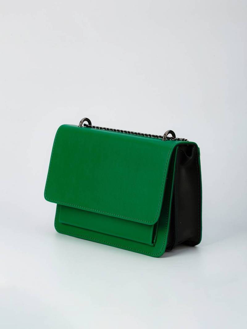 Клатч "Братислава" на цепочке прямоугольный гармошкой обьемный Romashka, Зеленый 10305