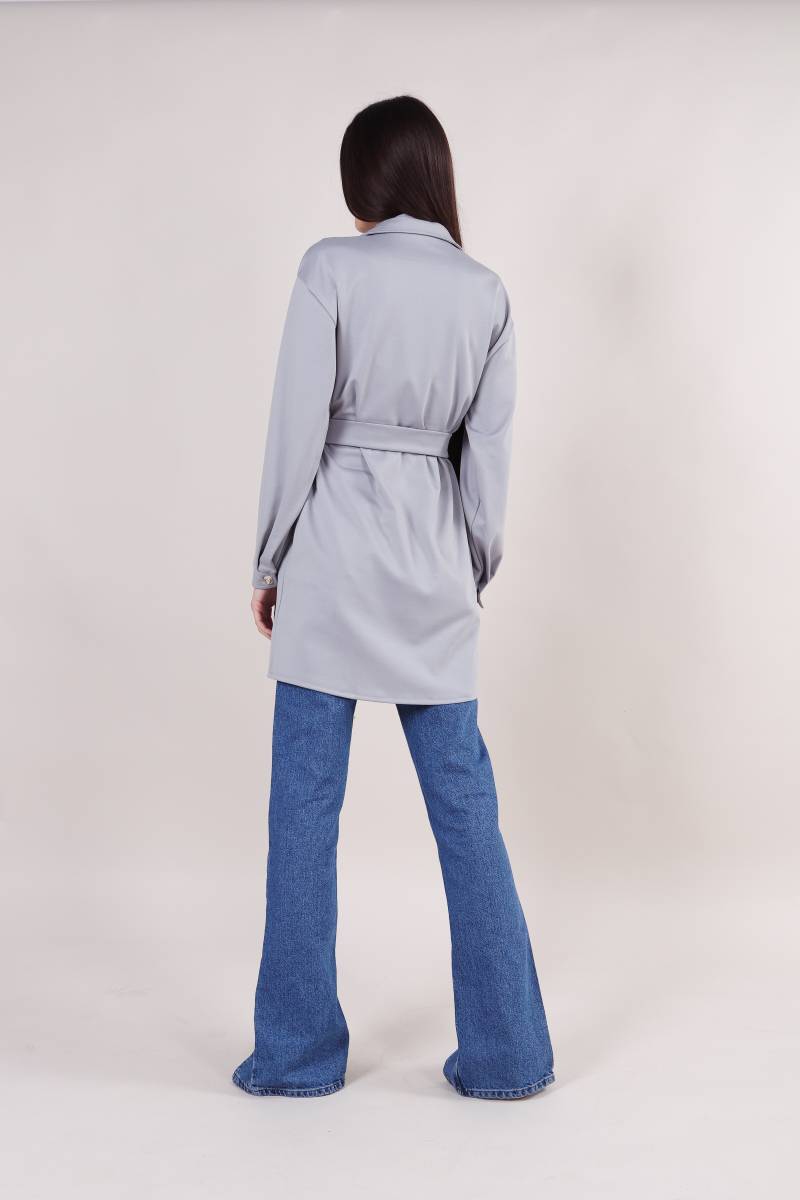 Рубашка "Томск" удлиненная с поясом Romashka, Серый, M|L (5009)