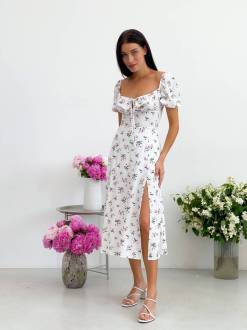 Платье «Сорренто» в цветочный принт Romashka, Молочный, M 13147
