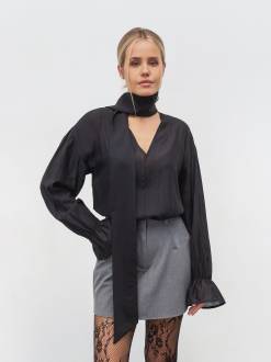 Блуза из тенселя "Сонет" Romashka, Черный, S|M 20190
