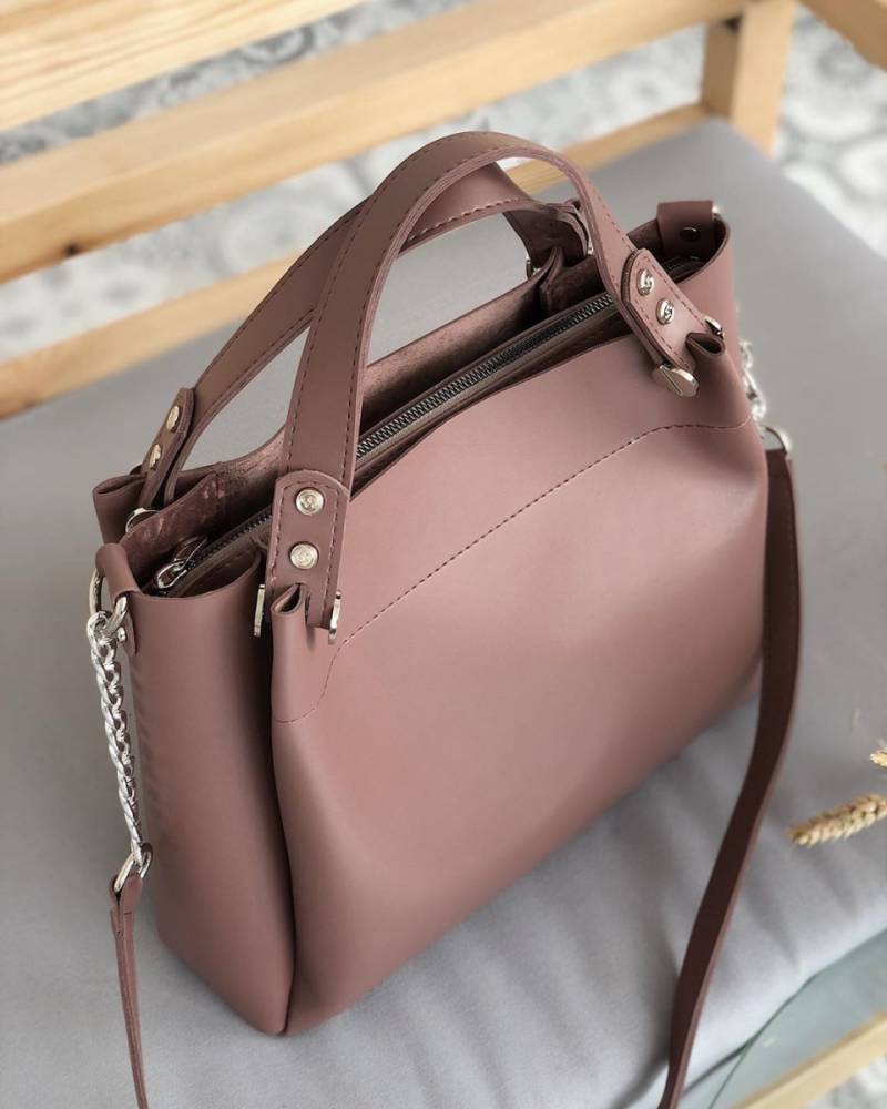 Шоппер "Триест" с гвоздиками и ремешком Romashka, Темная пудра (763)