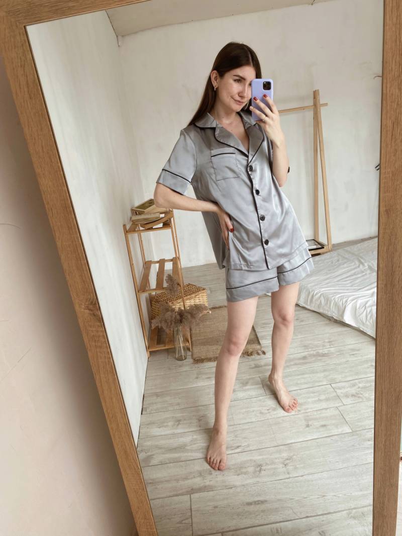 Пижамный комплект "Лихтенштейн" (футболка+шорты) Romashka, Серый, L (4031)