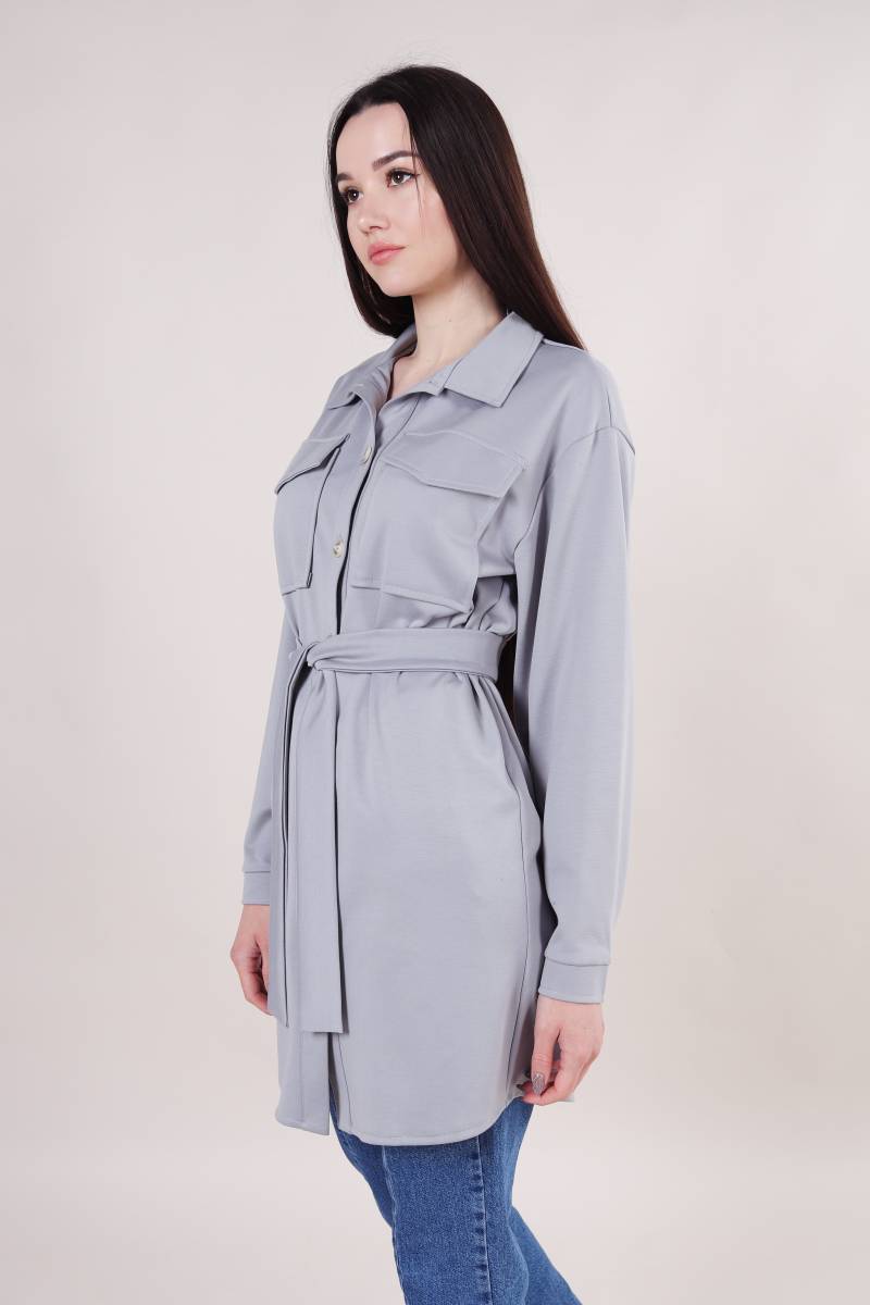 Рубашка "Томск" удлиненная с поясом Romashka, Серый, M|L (5009)