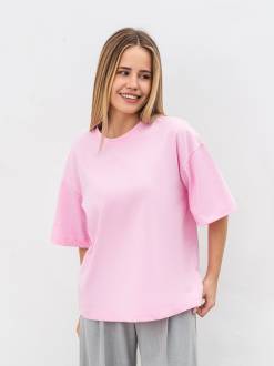 Футболка з цупкої 100% бавовни «Бейсік» Romashka, Розовый, One size Petite 19313
