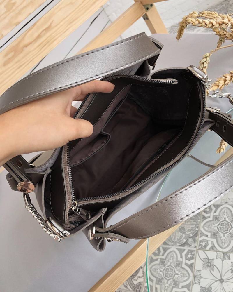 Шоппер "Триест" с гвоздиками и ремешком БРАК, Серебряный 11390