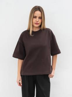 Футболка з цупкої 100% бавовни «Бейсік» Romashka, Коричневый, One size Petite 18920