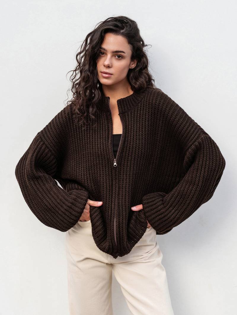 Вязаный бомбер "Данди" Romashka, Темно-коричневый, Оne size 19732