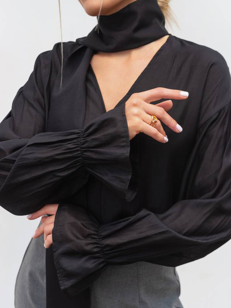 Блуза из тенселя "Сонет" Romashka, Черный, S|M 20190