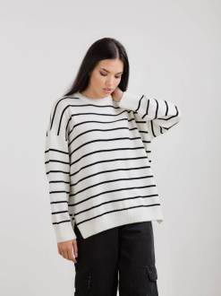 Свитер "Флорес" в полоску Romashka, Черный+, One size 10067