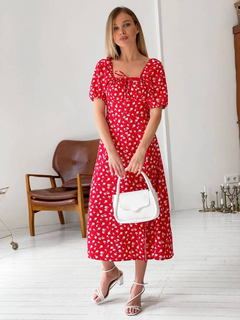 Платье «Сорренто» в мелкий цветочный принт Romashka, Красный, XS 13141