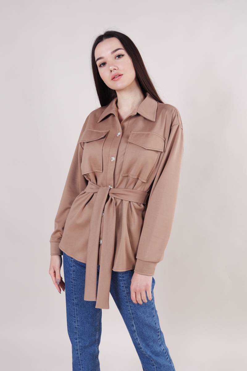 Рубашка "Томск" удлиненная с поясом Romashka, Песочный, M|L (5007)