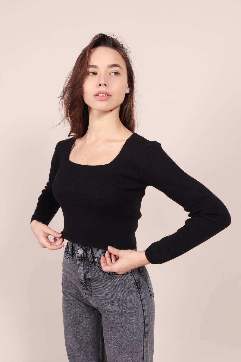 Топ "Брайтон" трикотажный с квадратным вырезом Romashka, M|L, Черный (5220)