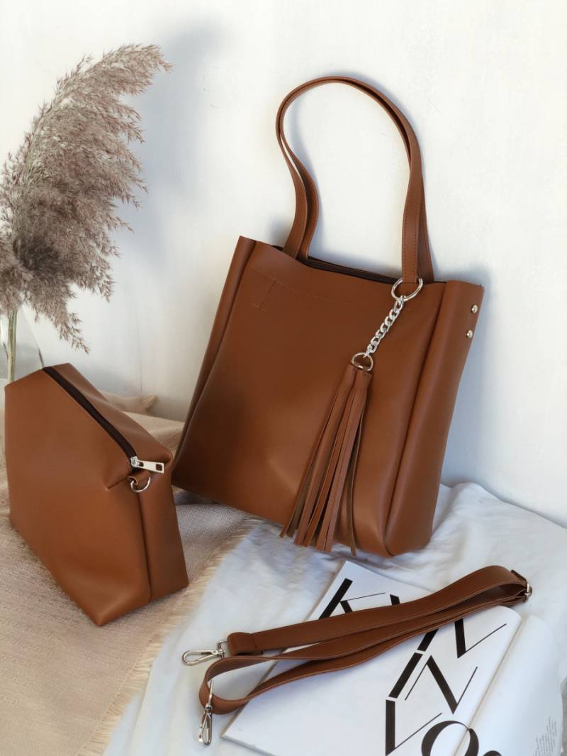 Шоппер "Равенна" с кисточками с длинными ручками и ремнем Romashka, Терракот (2173)