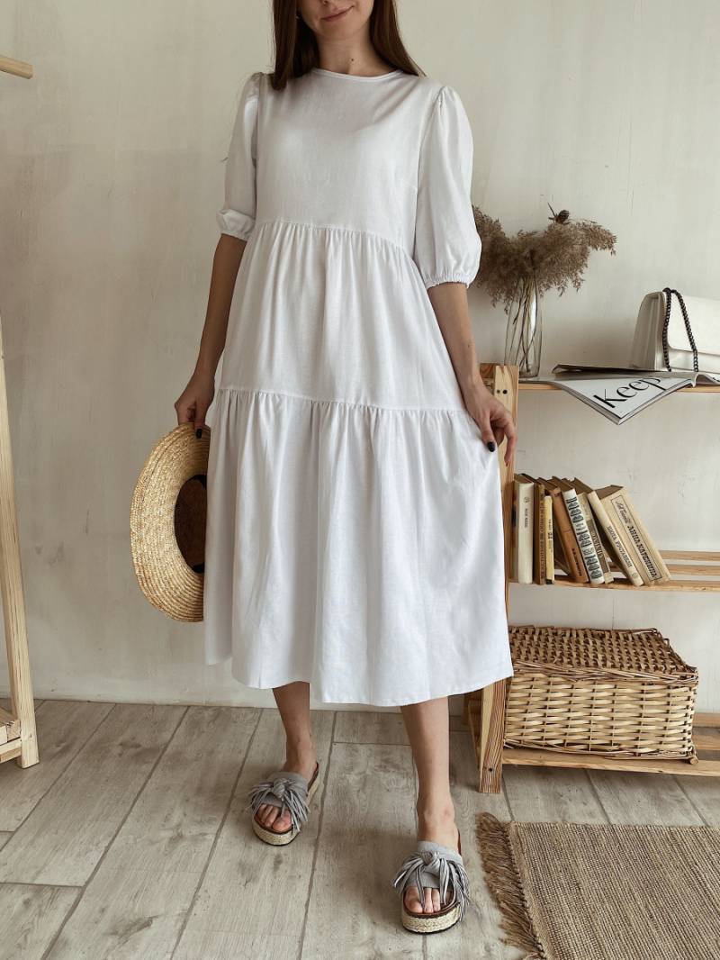 Платье "Тунис" льняное свободного кроя Romashka, Белый, One size (3535)